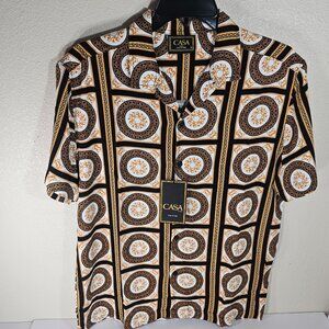 Casa Moda Couture - Fashion Mens Greek/Europe Inspired Shirt, Gold - Size S